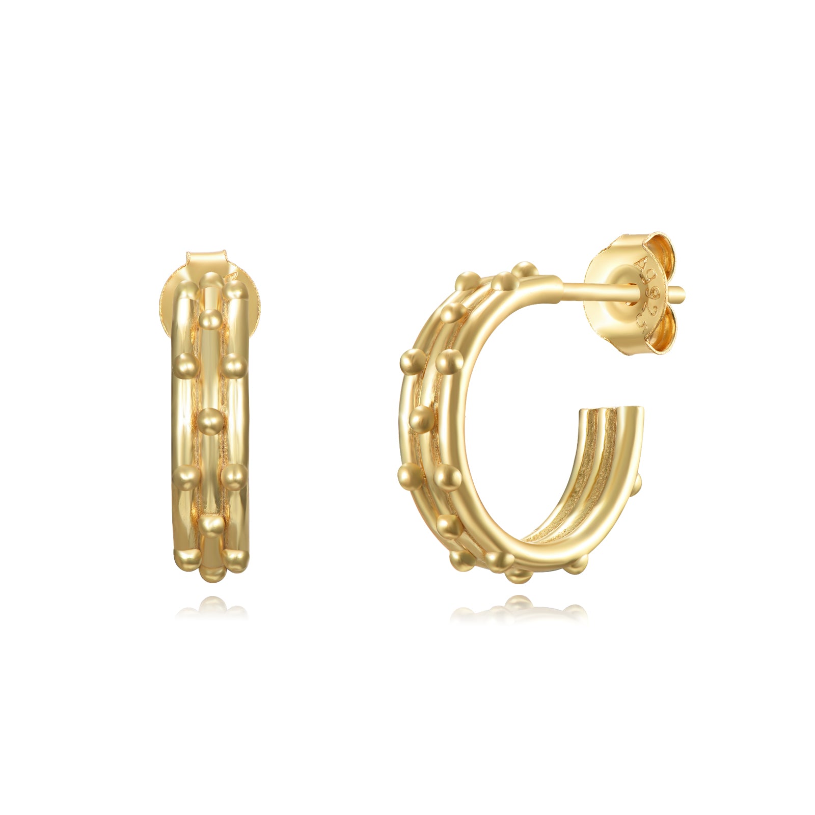 Pendientes Aro con Bolitas - 15 mm - Bañado oro y Plata Rodiada