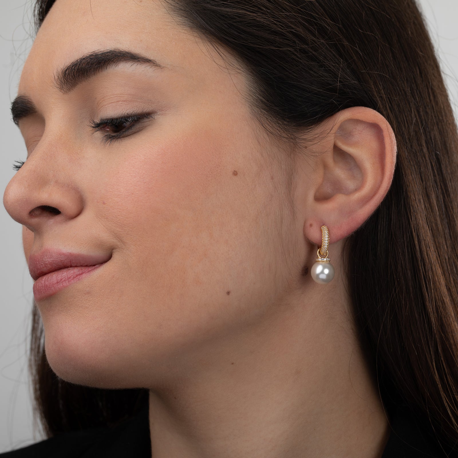 Pendientes Aro Minerales Perla - Circonita - 13+11 mm - Bañado oro y Plata Rodiada