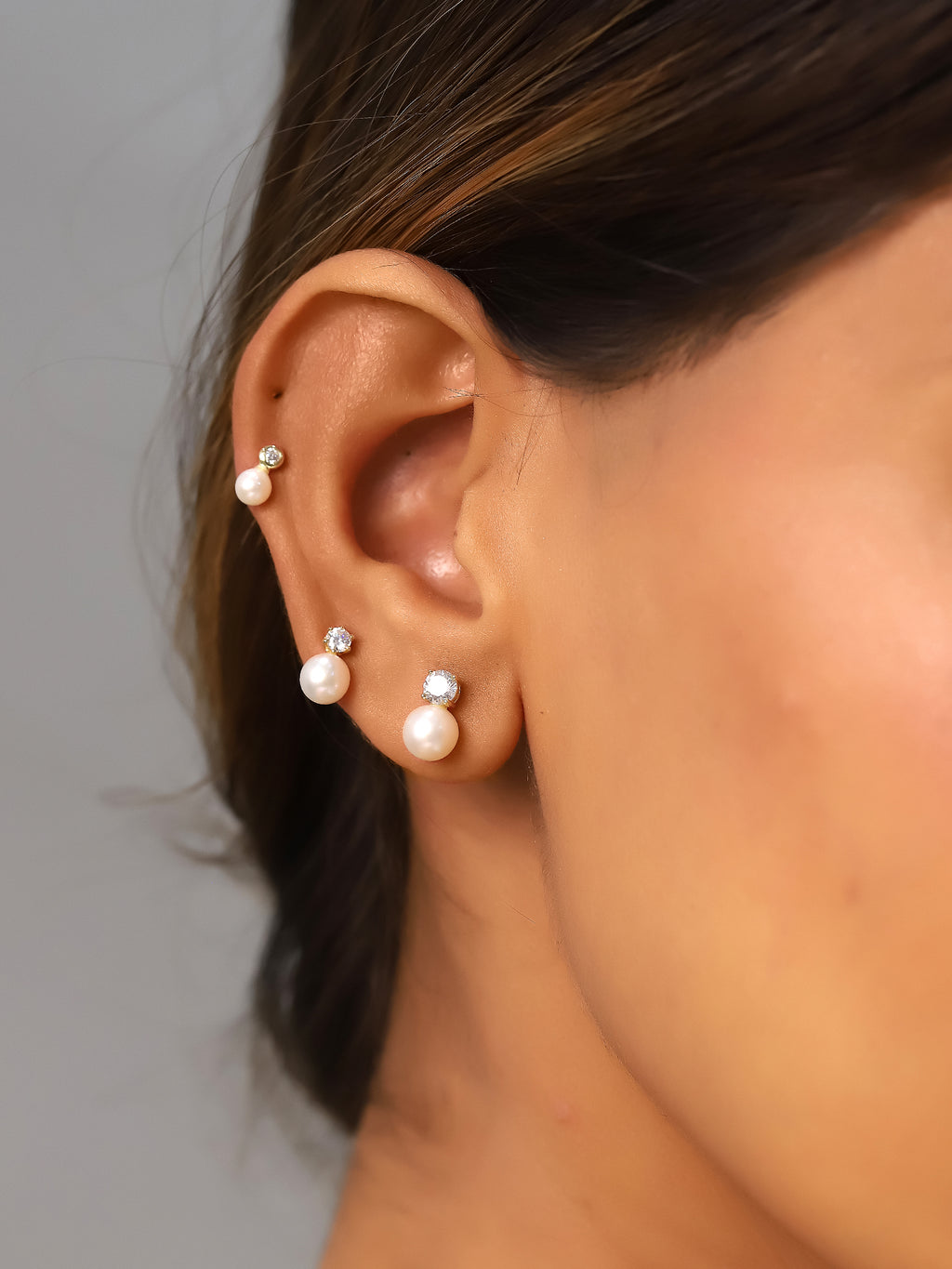 Pendientes Minerales Perla Cultivada - Circonita Blanca - 10 mm - Bañado oro y Plata Rodiada