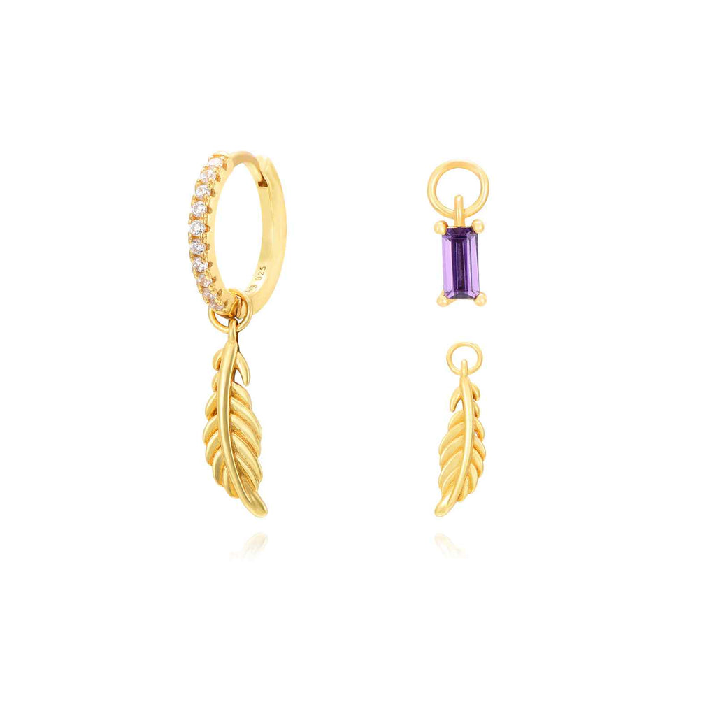 Pendiente Circonita - 2 Charms - Circonita Amatista - Bañado Oro y Plata Rodiada