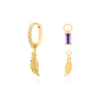 Pendiente Circonita - 2 Charms - Circonita Amatista - Bañado Oro y Plata Rodiada