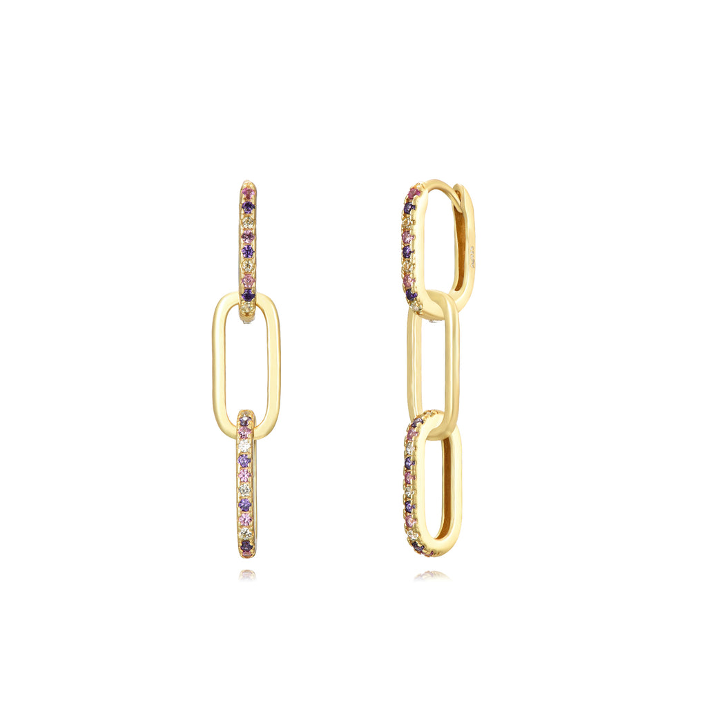 Pendientes Eslabón - Circonita Blanca - 27 mm - Plata Bañado Oro y Plata Rodiada