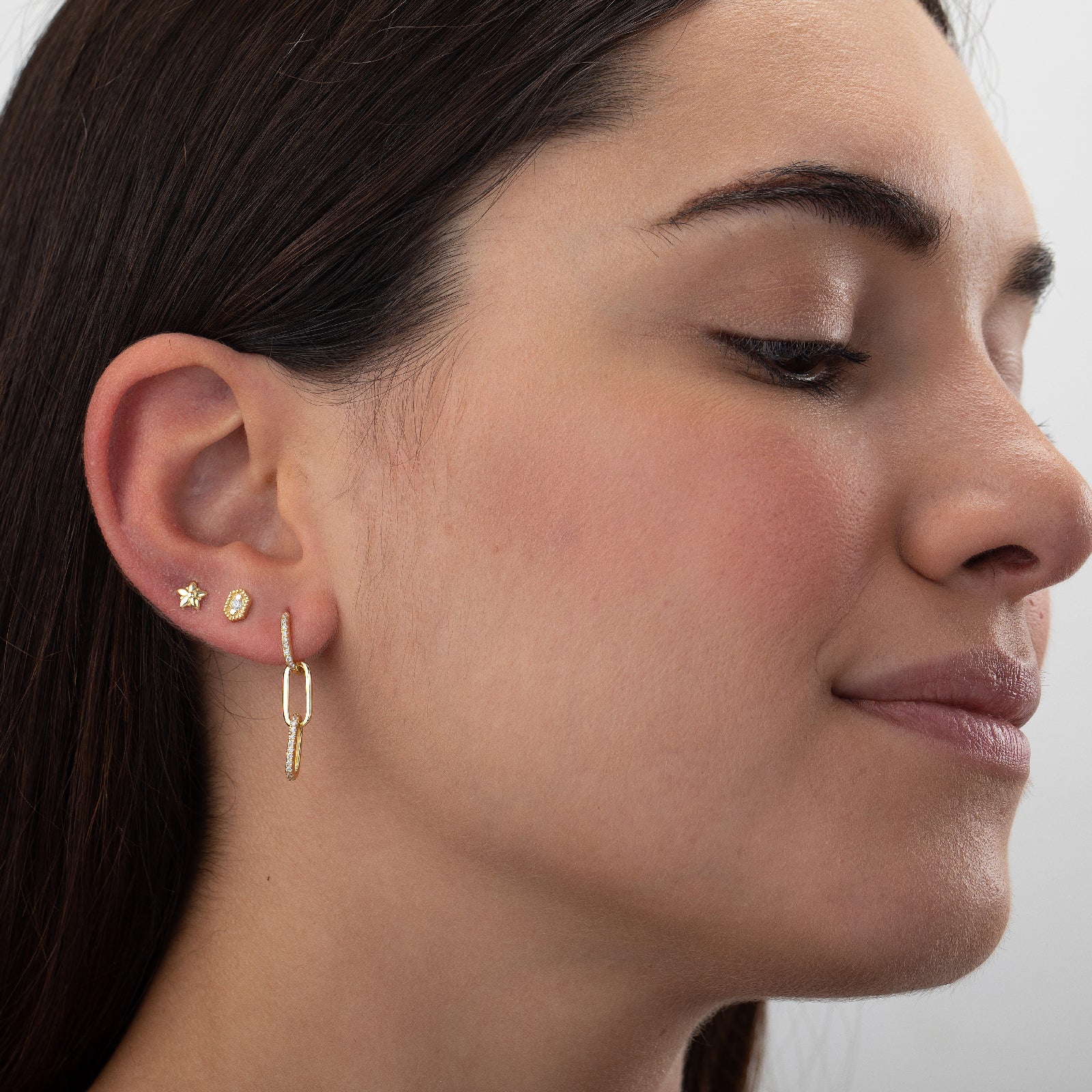 Pendientes Eslabón - Circonita Blanca - 27 mm - Plata Bañado Oro y Plata Rodiada