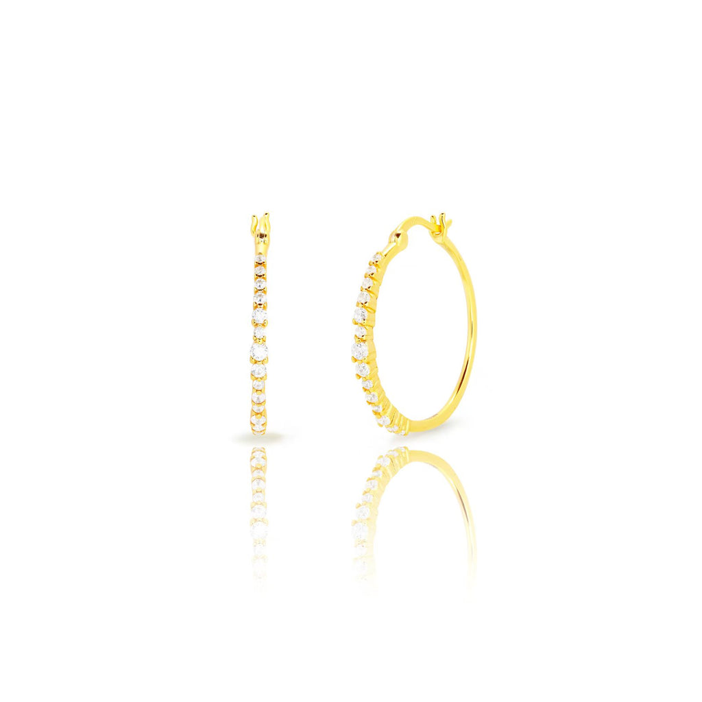 Pendientes Aro - 24,5 mm - Circonita - Bañado Oro y Plata Rodiada