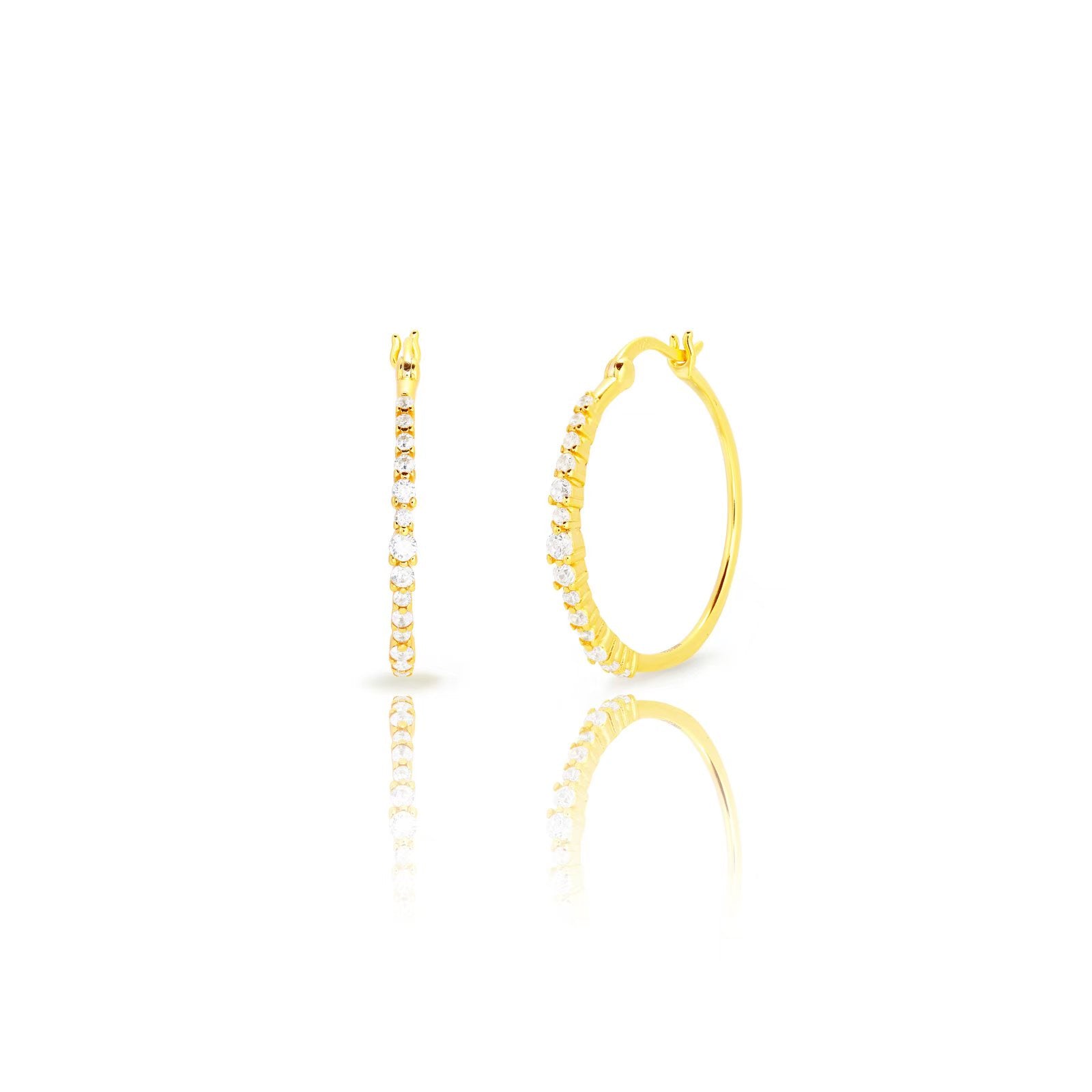 Pendientes Aro - 24,5 mm - Circonita - Bañado Oro y Plata Rodiada
