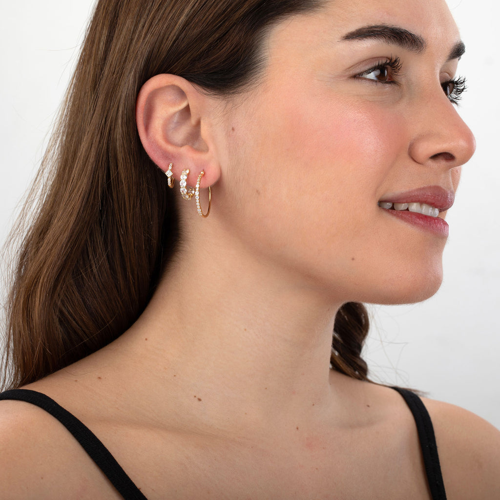 Pendientes Aro - 24,5 mm - Circonita - Bañado Oro y Plata Rodiada
