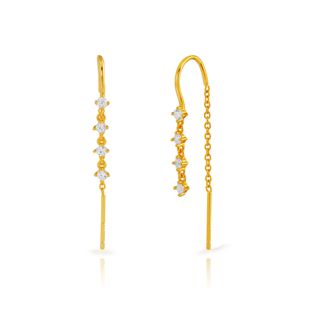 Pendientes Circonita - Cuatro Circonita - 38 mm - Bañado Oro y Plata Rodiada