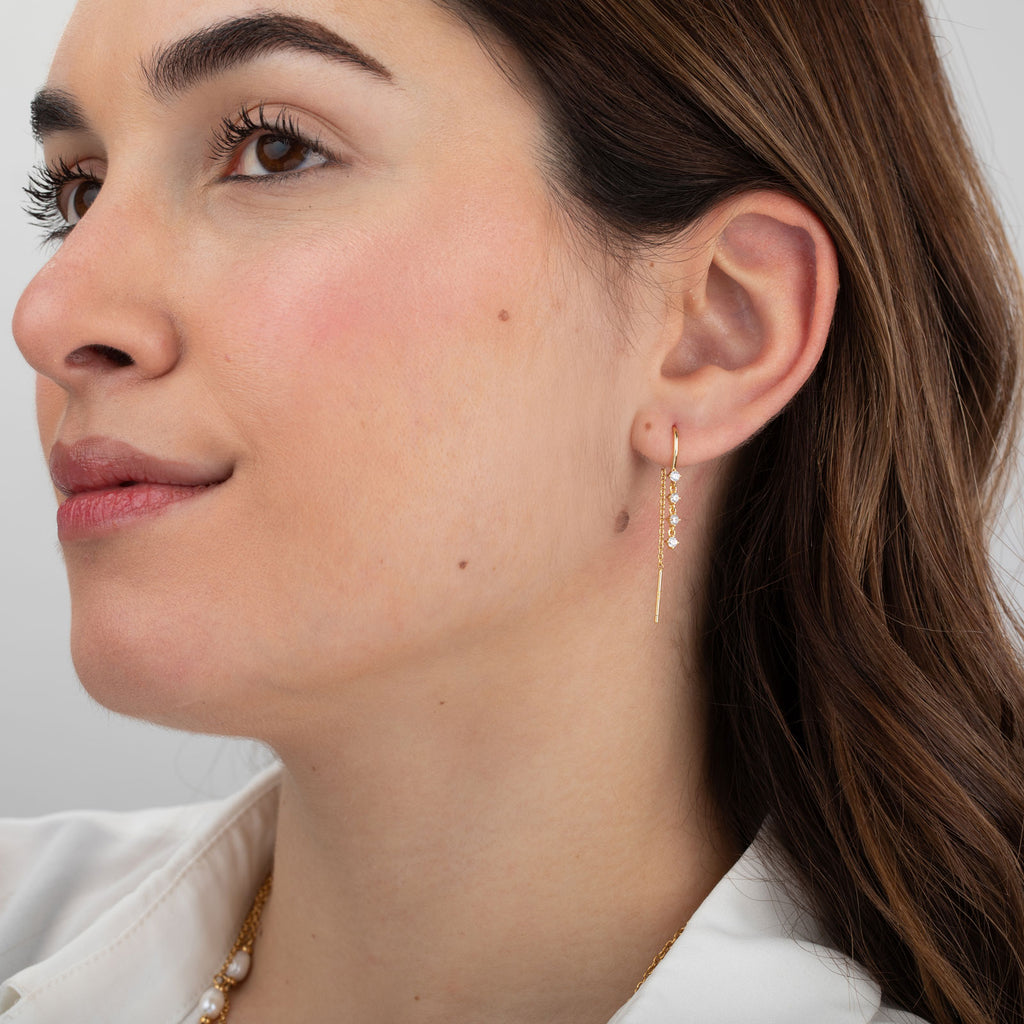 Pendientes Circonita - Cuatro Circonita - 38 mm - Bañado Oro y Plata Rodiada