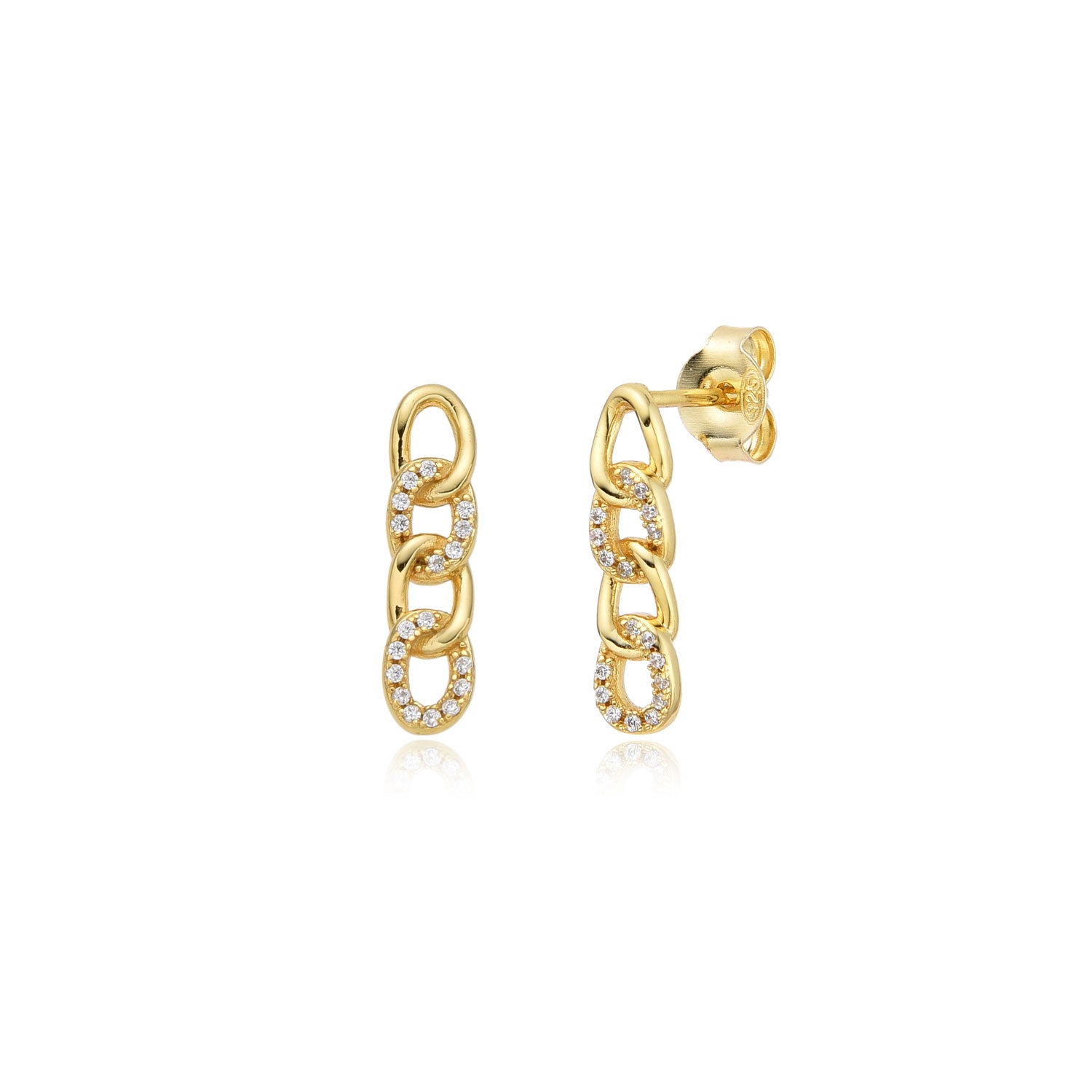 Pendientes Plata Circonita - 16 mm - Eslabón - Bañado Oro y Plata Rodiada