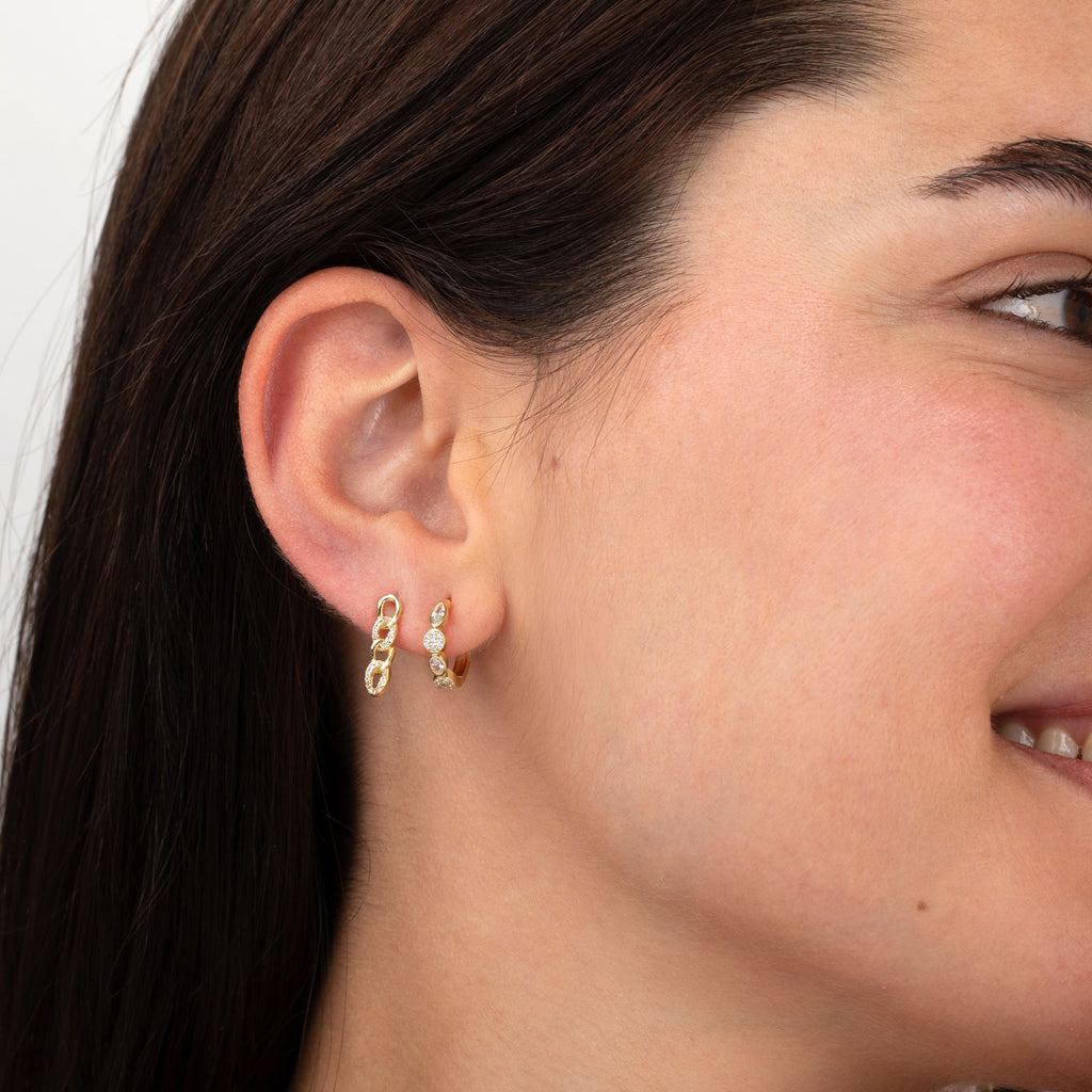 Pendientes Plata Circonita - 16 mm - Eslabón - Bañado Oro y Plata Rodiada