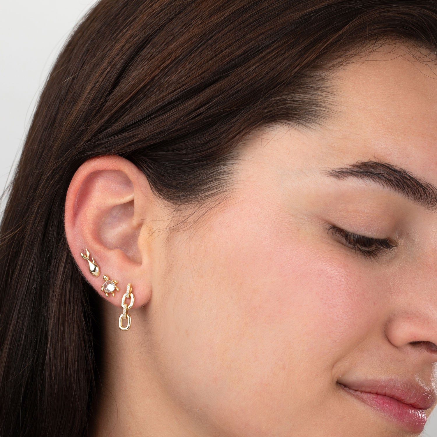 Pendientes Eslabón - Circonita Blanca - 20mm - Plata Bañado Oro y Plata Rodiada