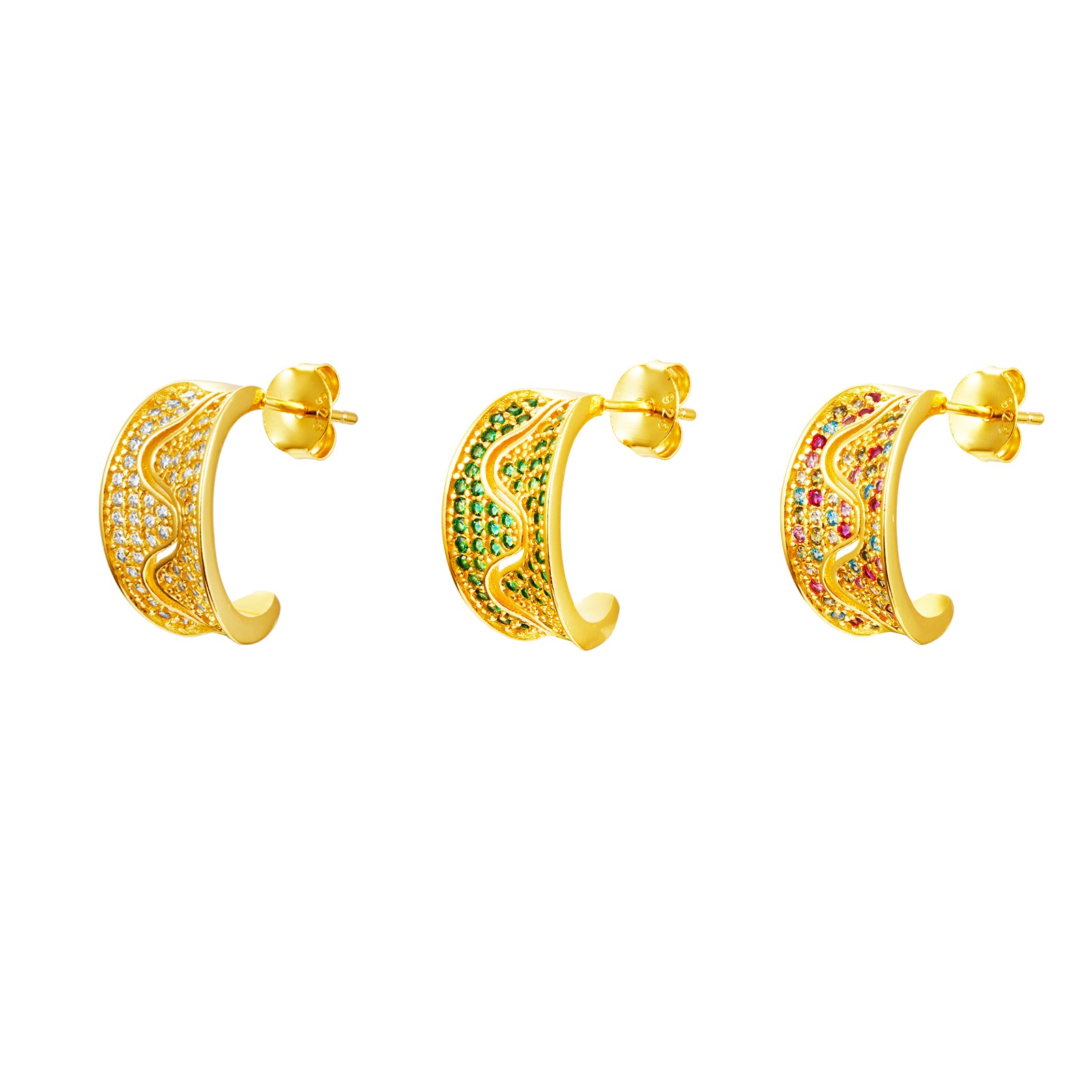 Pendientes Plata - Circonita - 17 mm - Bañado Oro y Plata Rhodiada