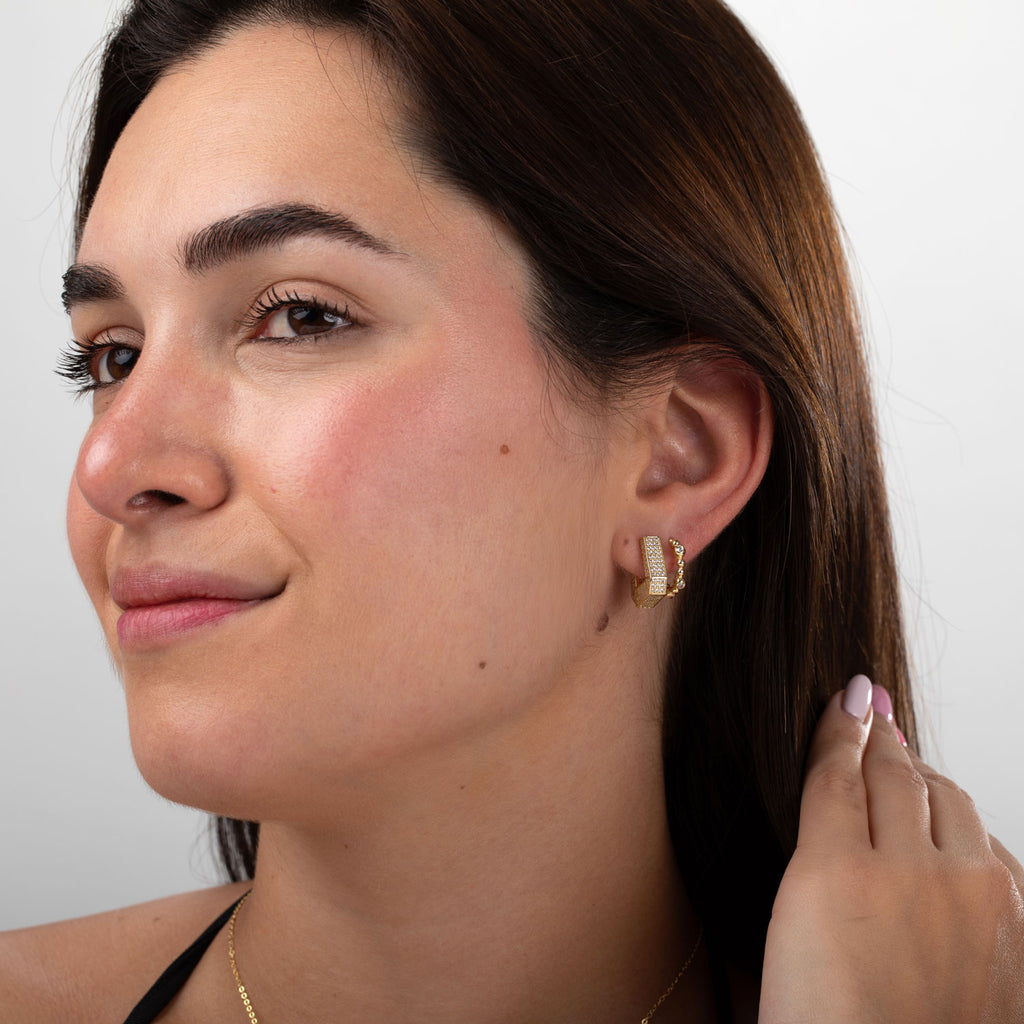 Pendientes Aro Bolsa - Circonita - 14 mm - Bañado Oro y Plata Rodiada