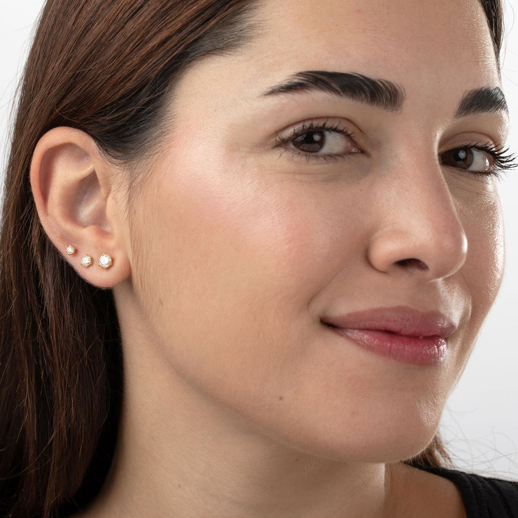 Pendientes Moissanita - Botón - 2, 3, 4, 5 mm - Bañado Oro y Plata Rodiada