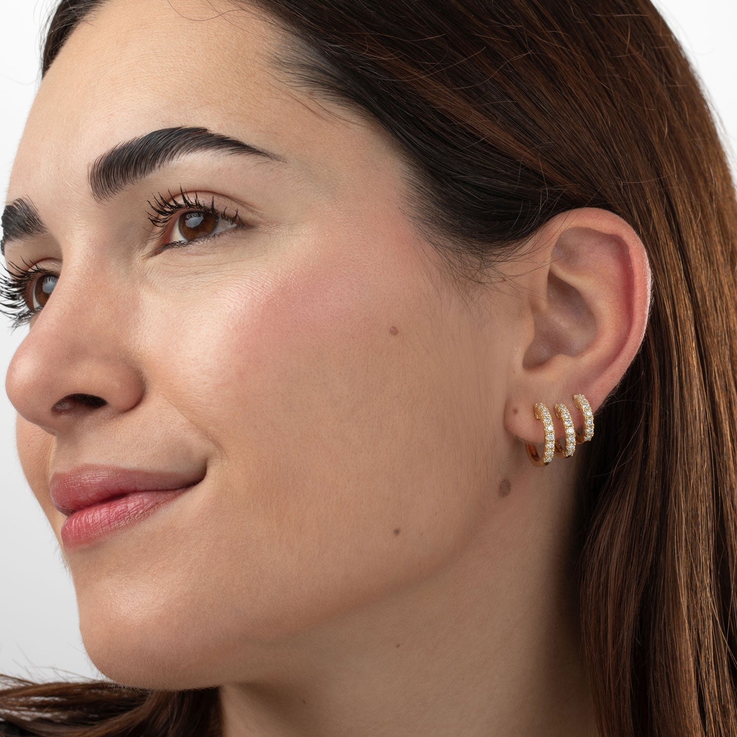 Pendientes Aro con piedra Moissanita - 13, 14, 16 mm - Bañado en Oro y Plata Rodiada