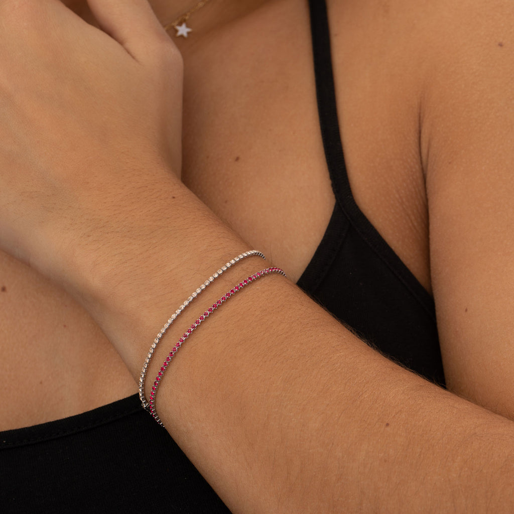 Pulsera Circonita - 1mm - Tenis - Plata Rodiada