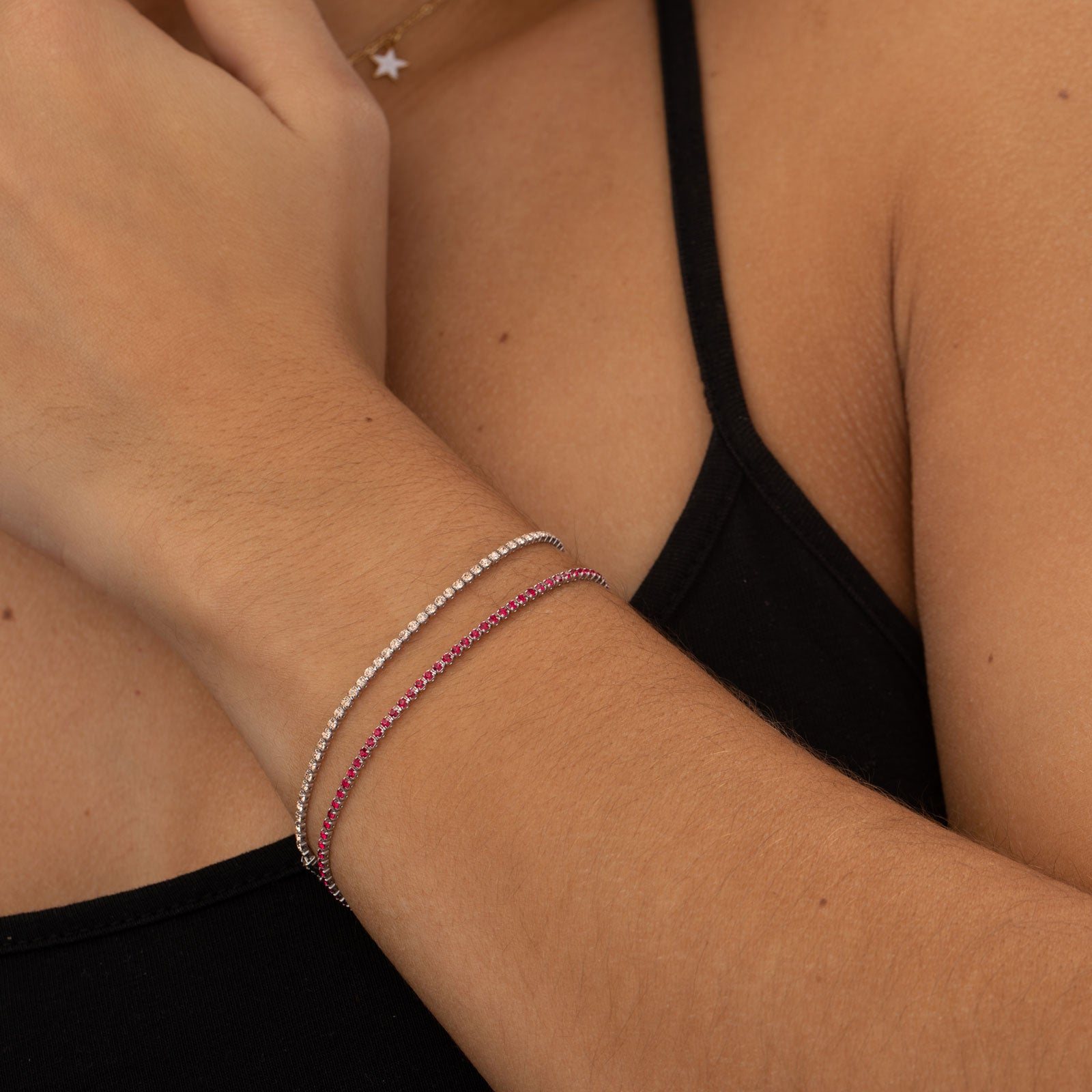 Pulsera Circonita - 1mm - Tenis - Plata Rodiada