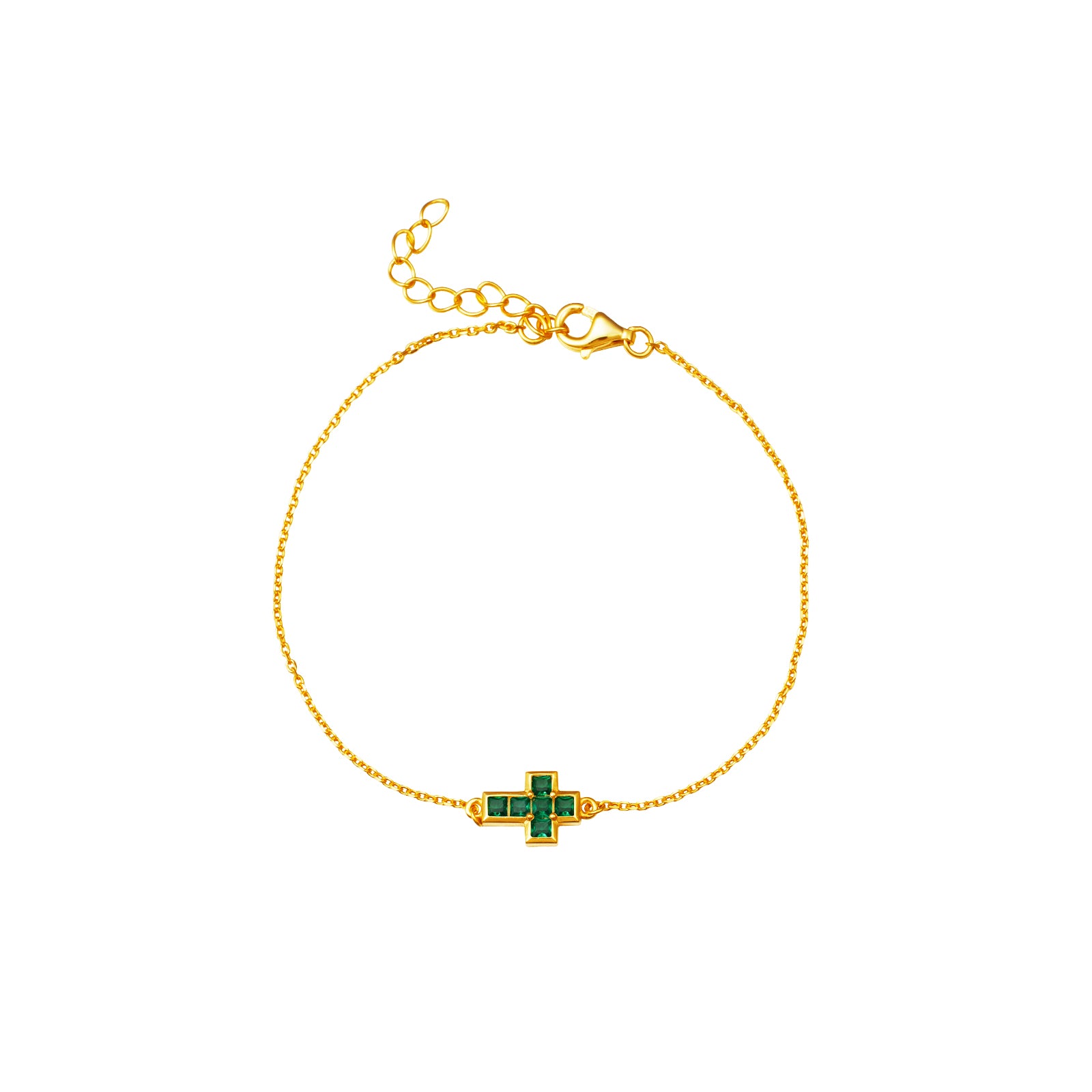 Pulsera Cruz 9,50*7,50 mm - Circonita - 16+3 cm - Bañado Oro y Plata Rhodiada