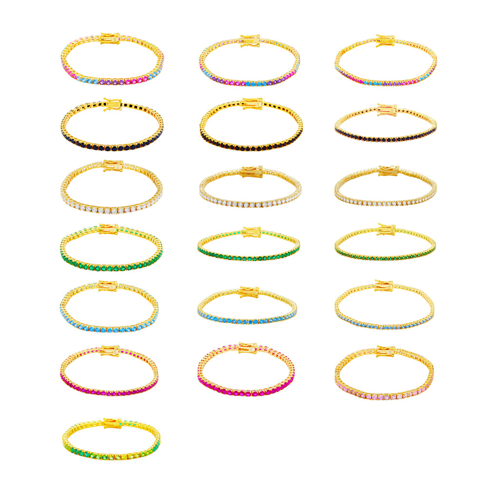 Pulsera Tenis - Circonita 2.0, 2.5 , 3.0 mm - 18 cm - Bañada Oro y Plata Rodiada