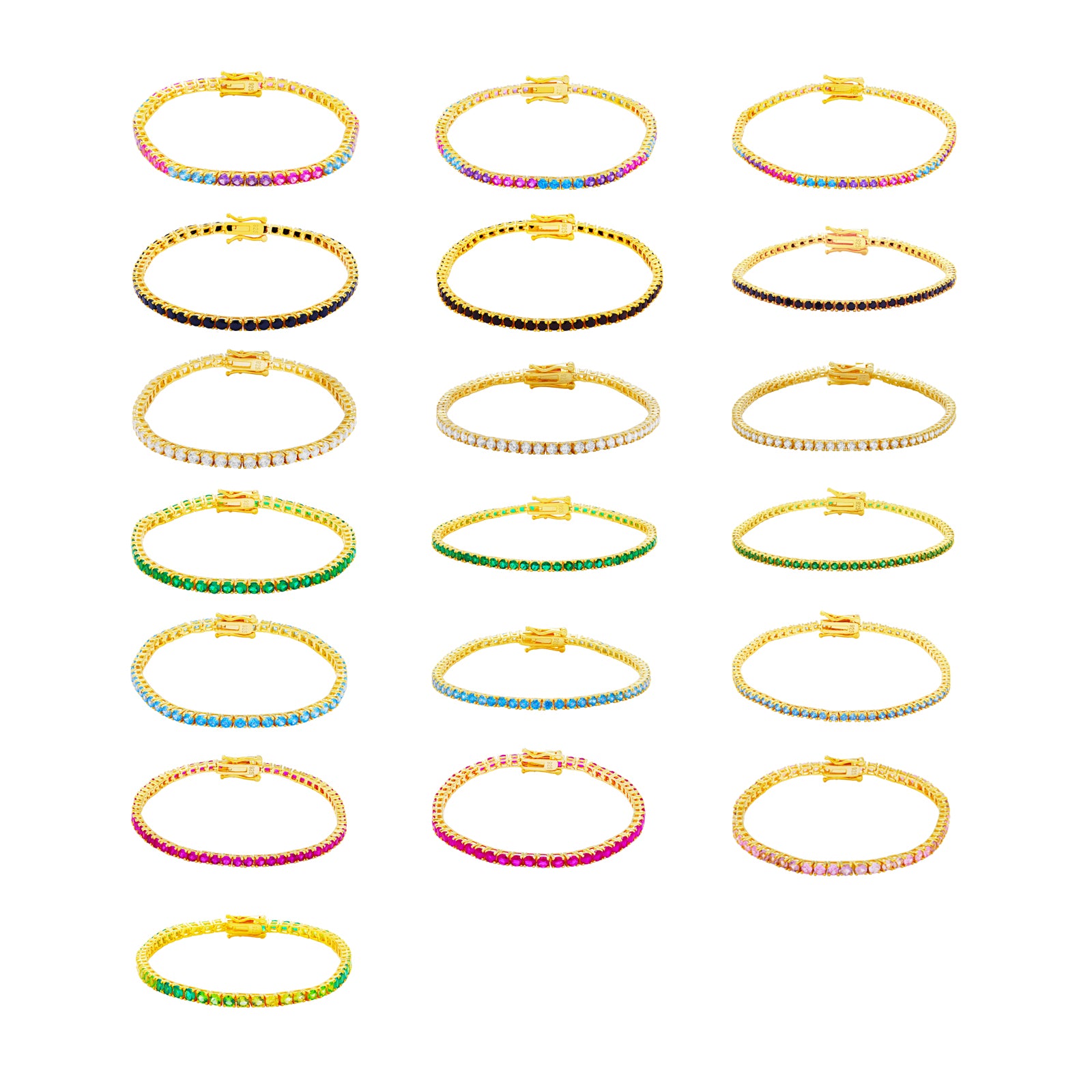 Pulsera Tenis - Circonita 2.0, 2.5 , 3.0 mm - 18 cm - Bañada Oro y Plata Rodiada