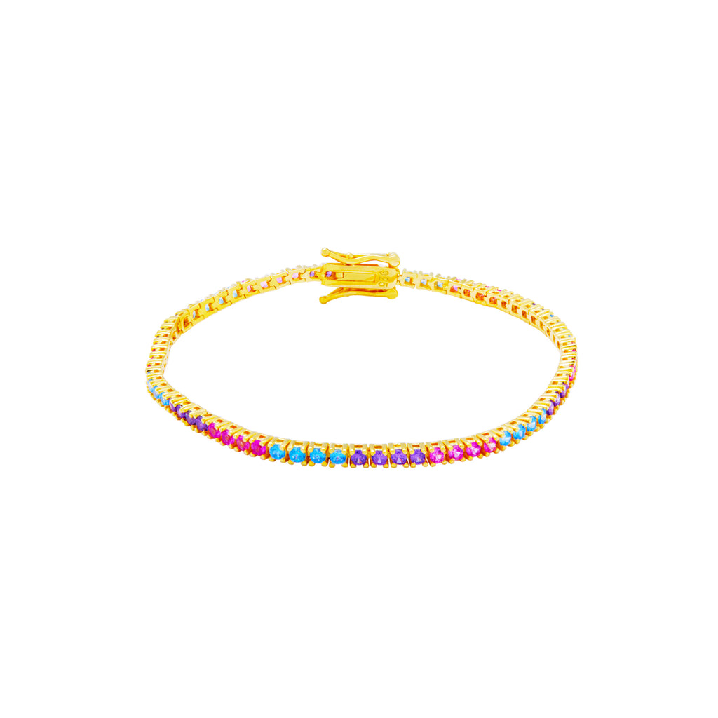 Pulsera Tenis - Circonita 2.0, 2.5 , 3.0 mm - 18 cm - Bañada Oro y Plata Rodiada