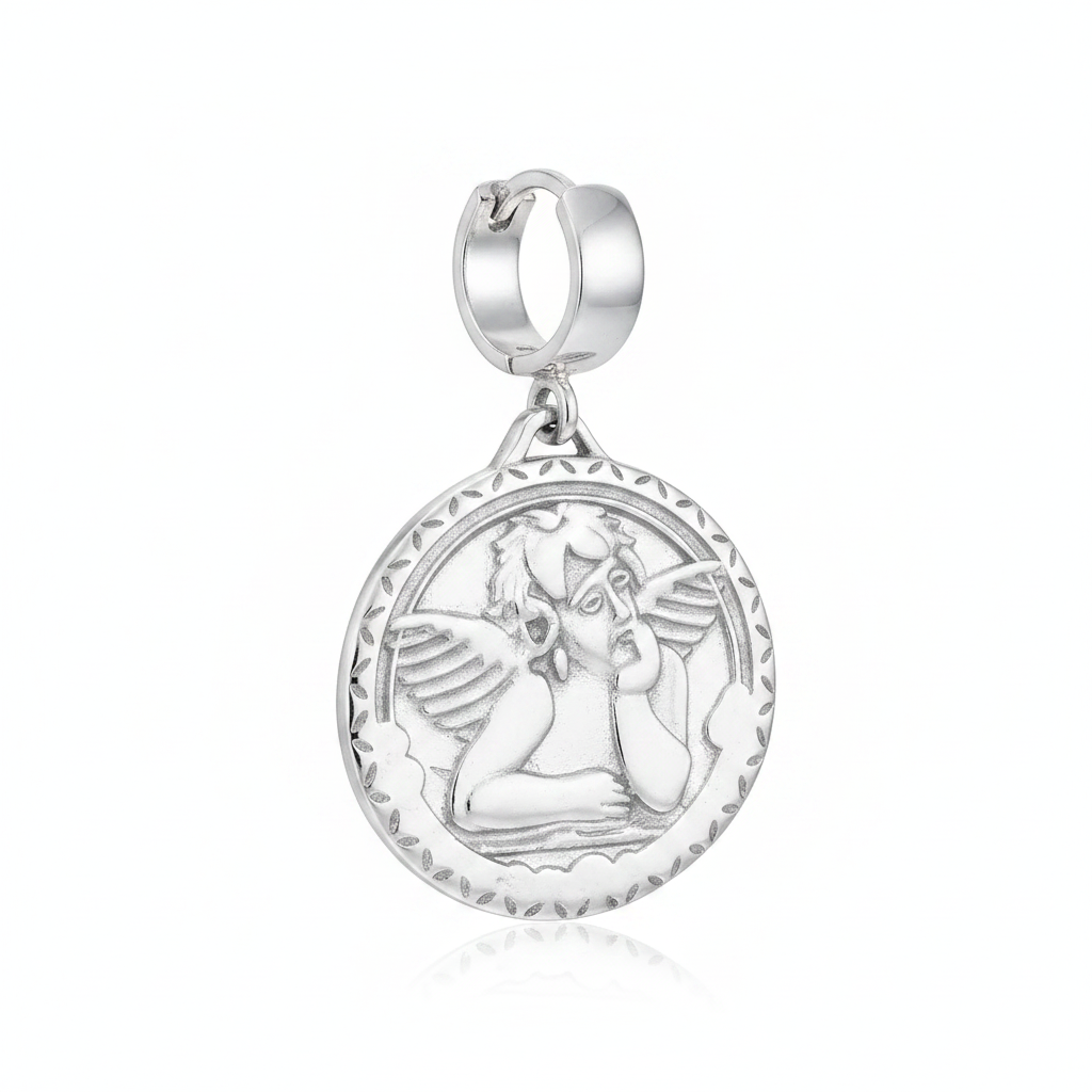 Ear cuff medalla ángel - plata