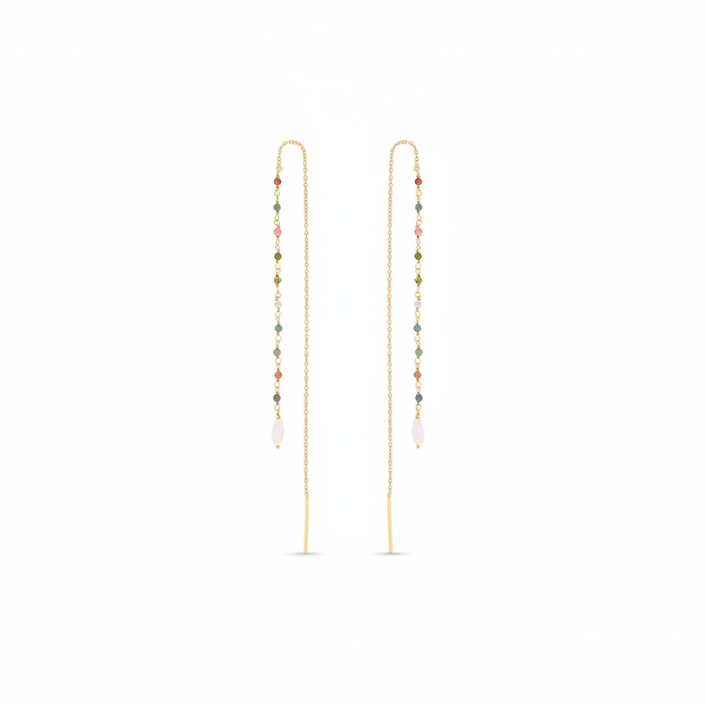 Pendientes hilo turmalina perla - oro